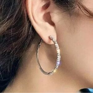 925 White Sapphire Silver Hoop Earrings